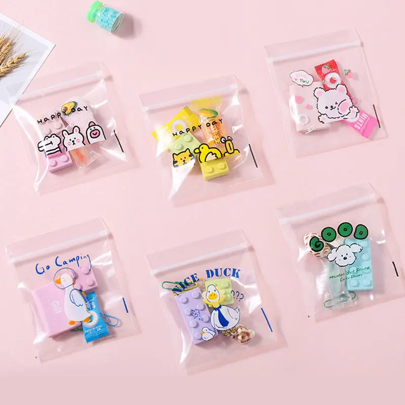 50PCS 20PCS Cute Cartoon PE Zipper Bag Transparent Plastic Self sealing Bag for DIY Jewelry Card Packaging Bag Snack Toy Pouches