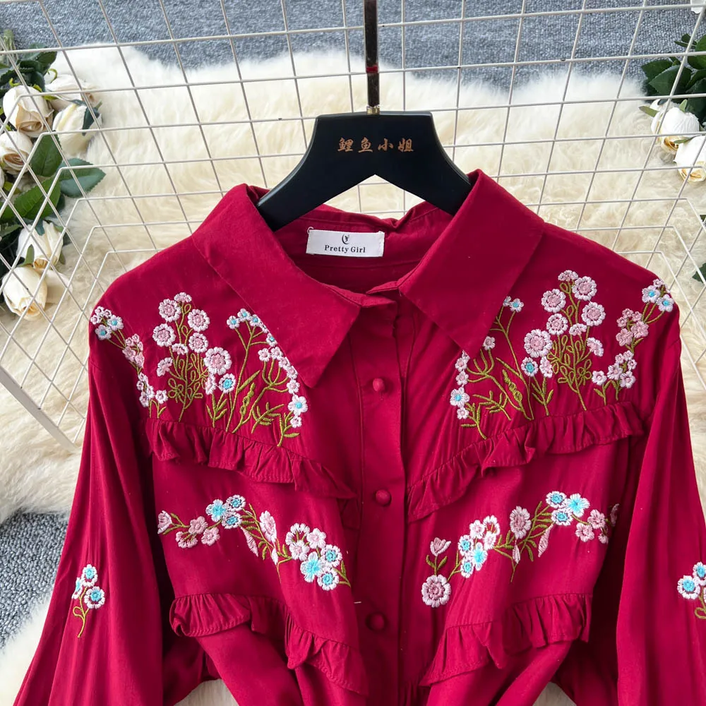 Chic vintage Embroidered print Elegant Fairy korean fashion Boho Sundress women clothing Long dress