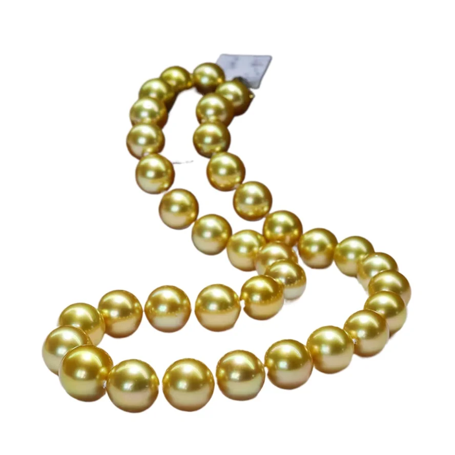 

Luxury 17"9-12mm Natural South Sea Genuine Gold Round Pearl Necklace Jewelry 1084A