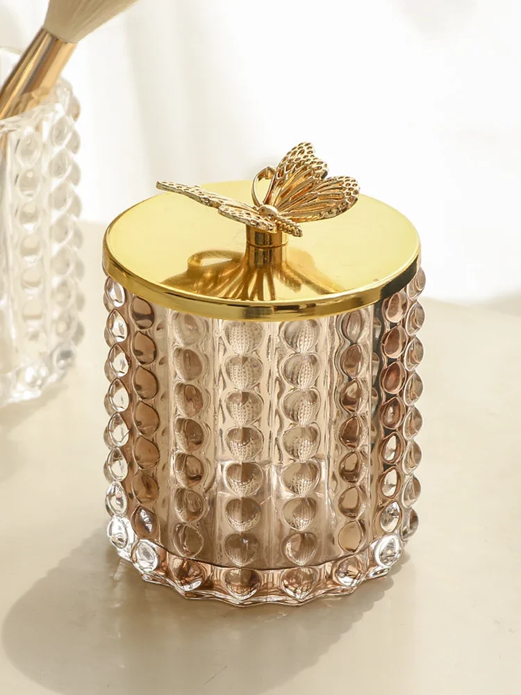 

Creative Irregular Glass Jar Cotton Swab Storage Box Cosmetic Jewelry Jar Gold-plated Butterfly Cover Sundries Glass Jar Decor