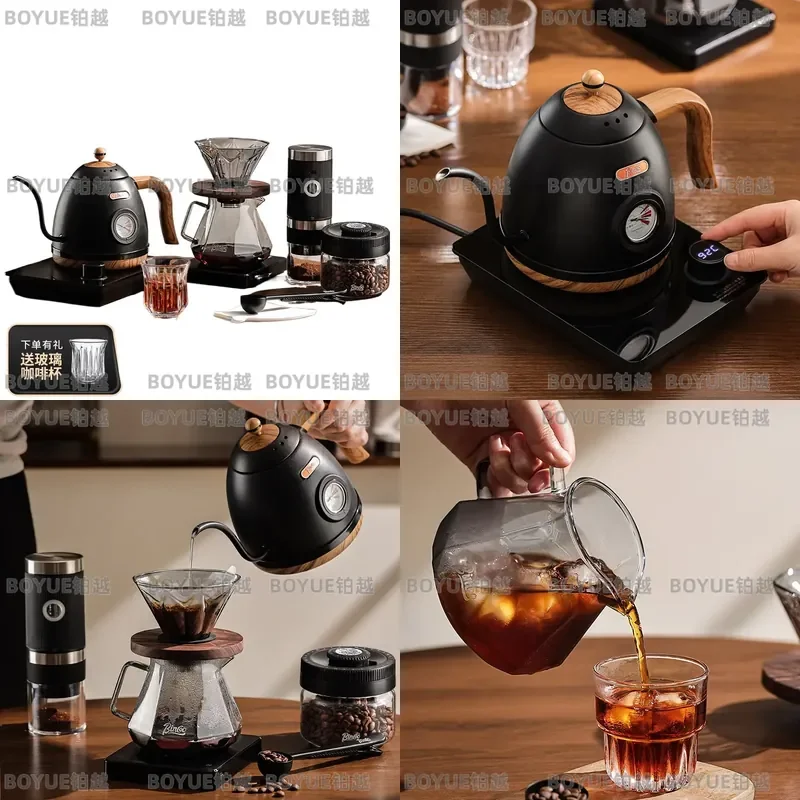Pour Over Coffee Maker Set with Manual Grinder Glass Carafe Temperature Control Drip Filter Brewer Kit for Home Barista