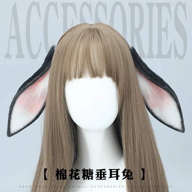 애니메이션 카와이 로리타 소녀 만화 사탕 떨어지는 귀 토끼 머리띠 동물 귀여운 토끼 플러시 귀 모자를 쓰고 있죠 헤어 후프 코스프레