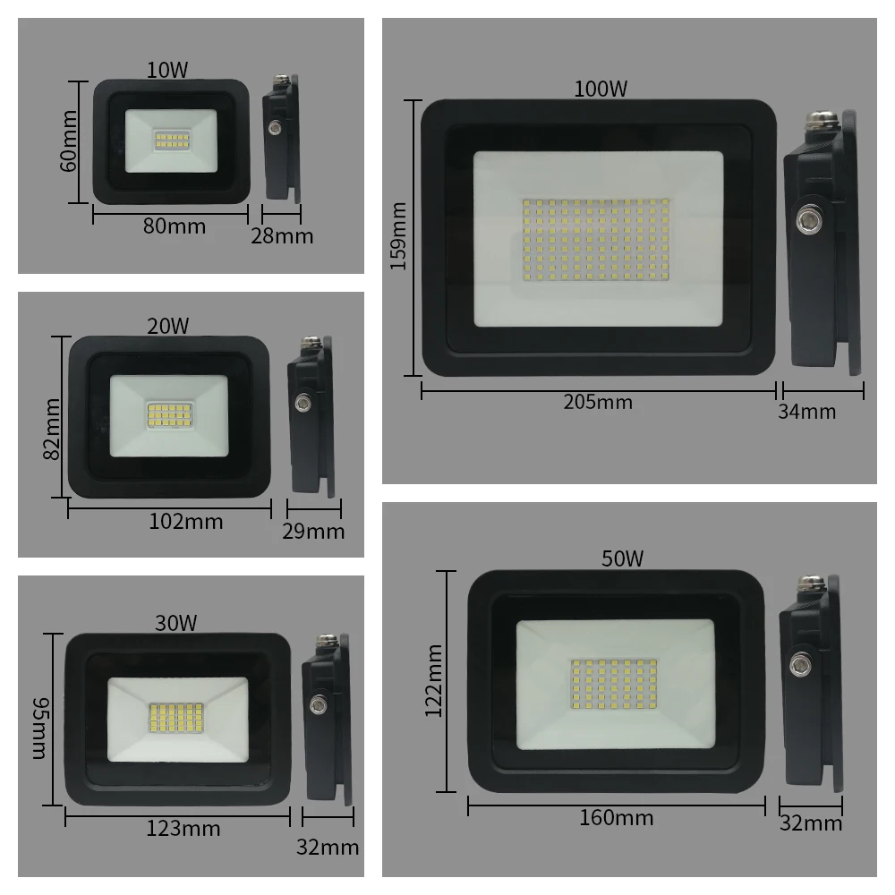 AC110V/220V Светодиодный прожектор 100 Вт 50 Вт 30 Вт 20 Вт 10 Вт IP68 Водонепроницаемый наружное освещение Рефлектор Прожектор Светодиодный уличный фонарь Настенный светильник