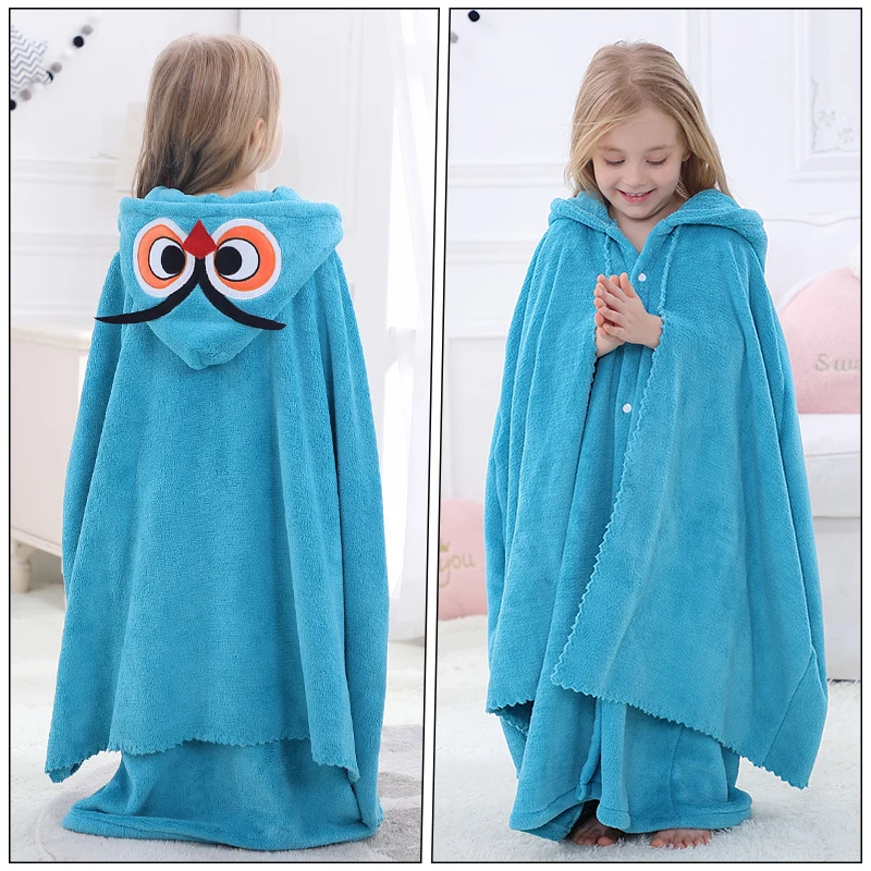 Children Bathrobe Absorbent Warm Baby Bath Robe Winter Pajamas Kids Shower Hooded Towel Girl Poncho Towels Boy Wearable Blanket