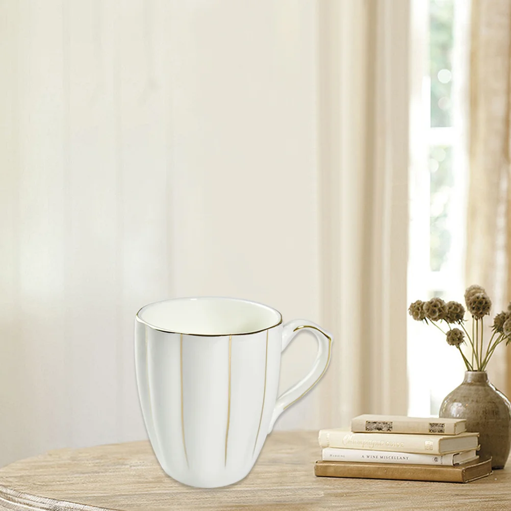 

Golden Strip Pumpkin Shape Mug 301-400Ml Smooth Edge Ceramic Drinking Cup for Juice Tea Use Coffee Mugs