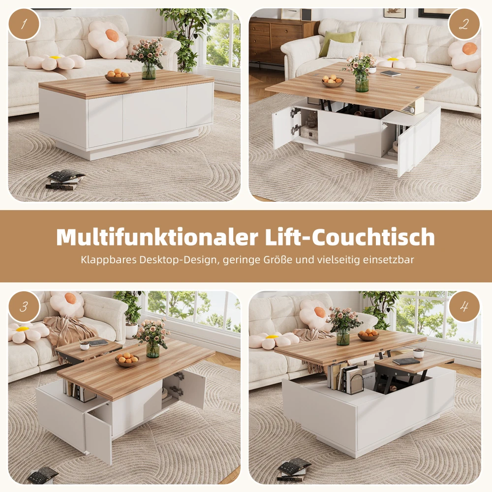 Moderner Couch-Couchtisch mit Dual-Lift-Mechanismus, versteckter Stauraum, Tragfähigkeit bis zu 50 kg, ideal für kleine Räume – Detail 20