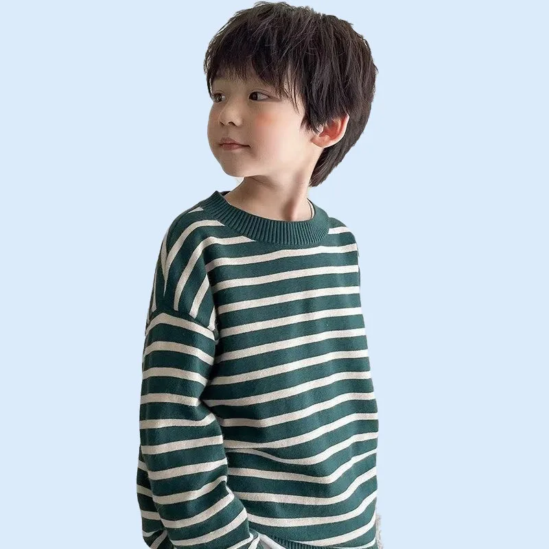 Boys' Sweater Thin Children's Knitwear Spring And Autumn New Autumn Style Boys' Underlay Striped Sweater