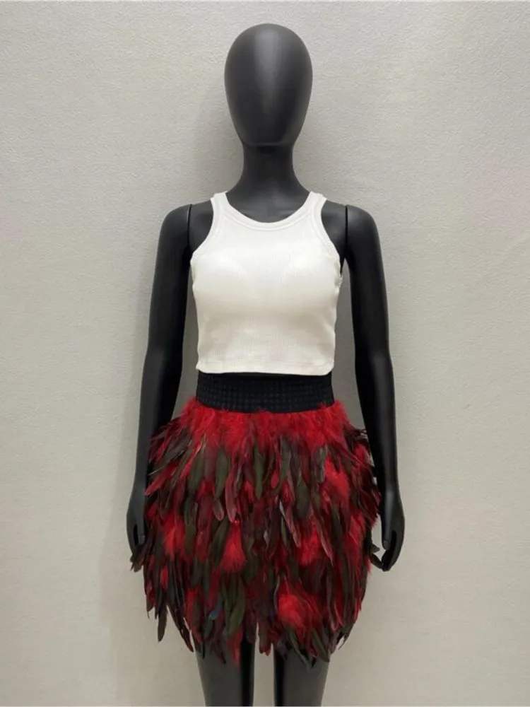 Colorful Feather Skirt Women's Carnival Dance Performance Female Feather Short Skirt Versatile Casual Street Skirt 2026 Fashion