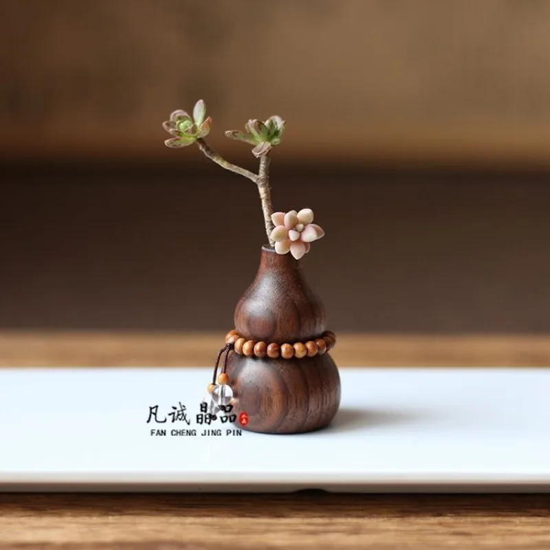 

Walnut Wood Mini Gourd Desk Decor - Aromatherapy Diffuser & Dried Flower Holder for Anxiety Relief, Office Zen feng shui Decor