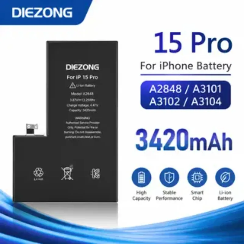 3420mAh Diagnostic Battery Show Genuine Part No Pop Up Message for iPhone 15 Pro Battery Replacement Battery High-Quality