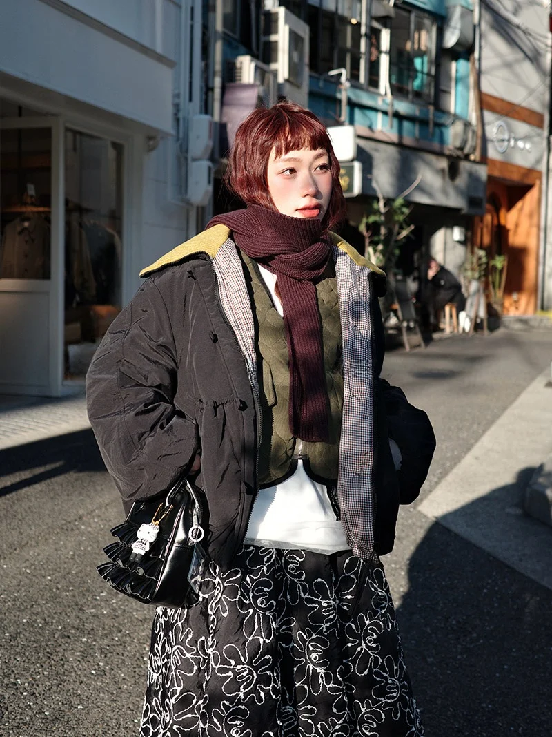 

Thiened Warm Plaid Casual Wear Double-Sided Wear Retro Color Blo Cotton Jaet Purple Autumn Winter Women's Outerwear