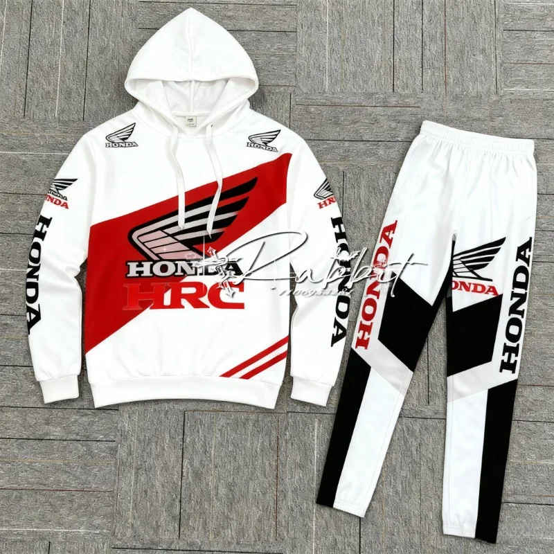 

2026 Honda Racing Team, модный дизайн, новый комплект из двух предметов для езды на мотоцикле, ретро-мото, гоночная толстовка с капюшоном, комплект брюк для бега