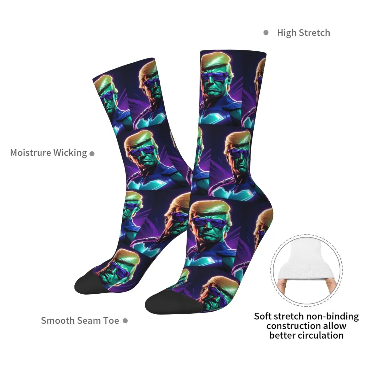 Vibrant Neon Style Digital Of Super Donald Trump Socks Harajuku Stockings All Season Long Socks Accessories for Unisex Gifts