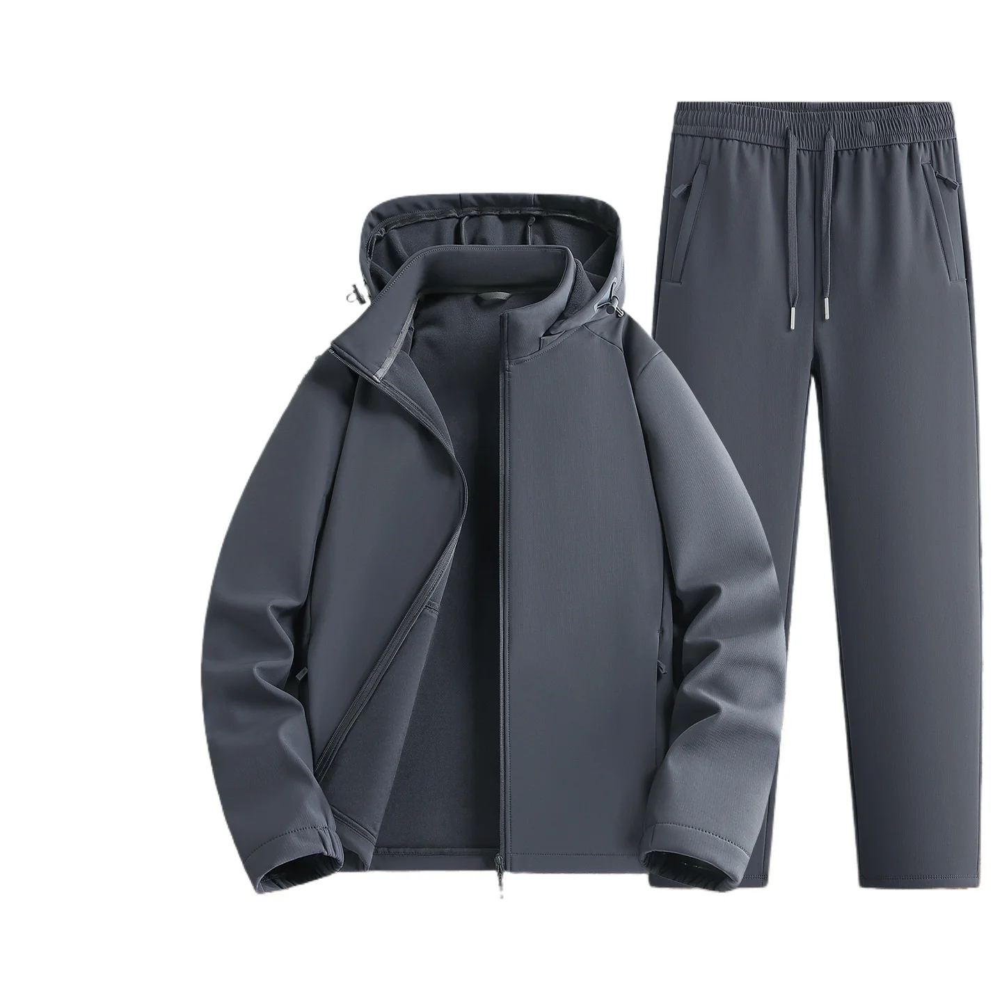 Custom LOGO men's new autumn winter velvet thickened outdoor soft shell sports and leisure jacket large size S-6XL two-piece set