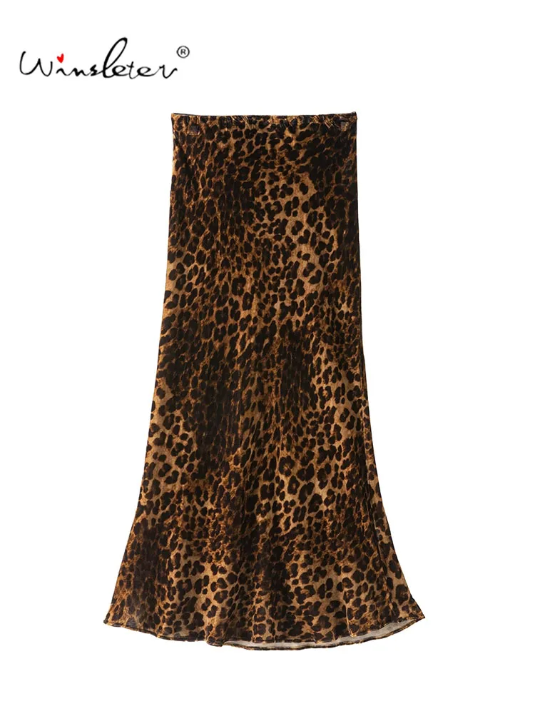 Winsleter-Silk Velvet Elegant Skirts, Elastic Waist Leopard, Women French Retro Temperament Trumpet Skirt, 2026 Autumn B68504CC