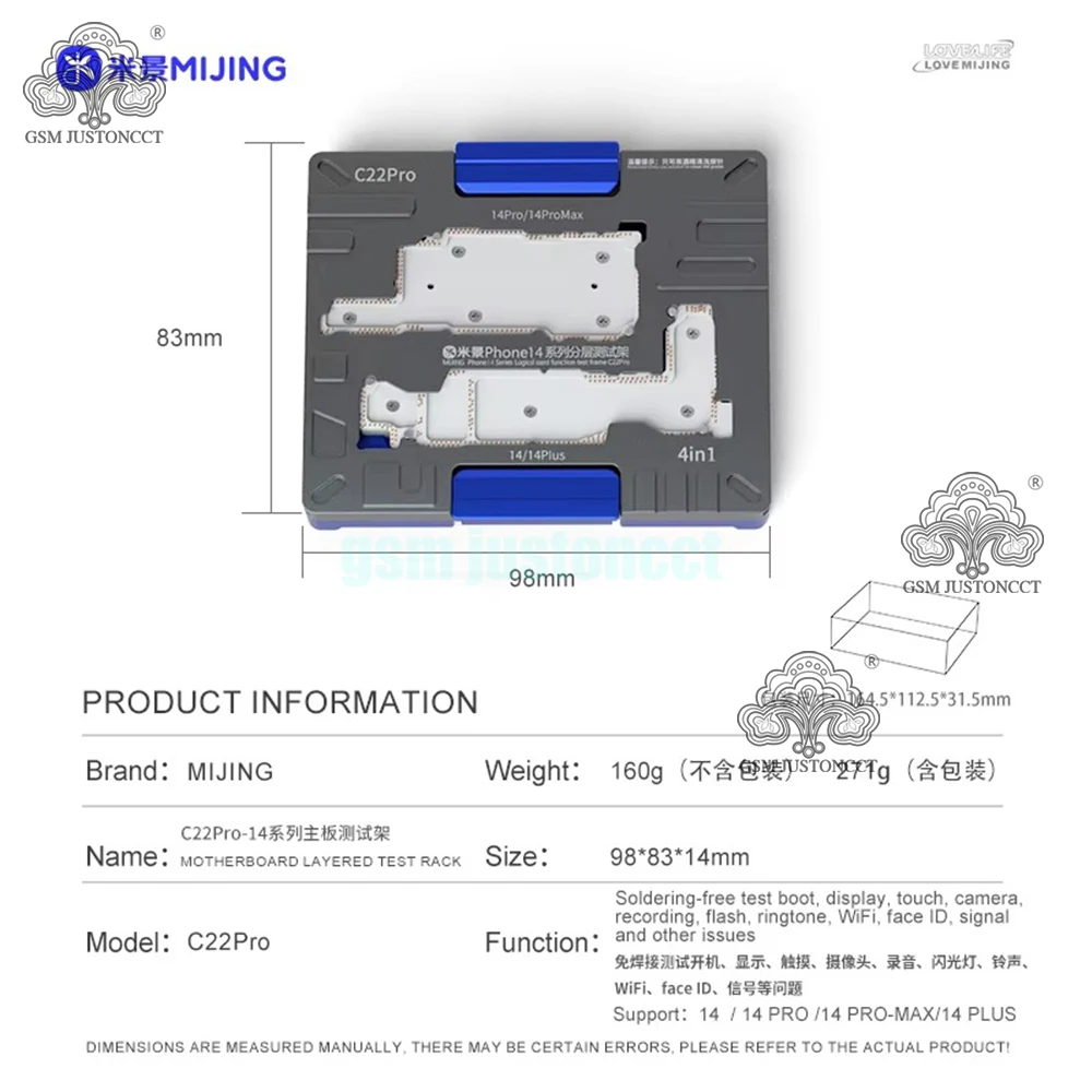 

MiJing C22 Pro Motherboard Middle Layer Tester Platform for iPhone 14 Plus 14Pro Max Logic Board Lower Middle Frame Repair Tools