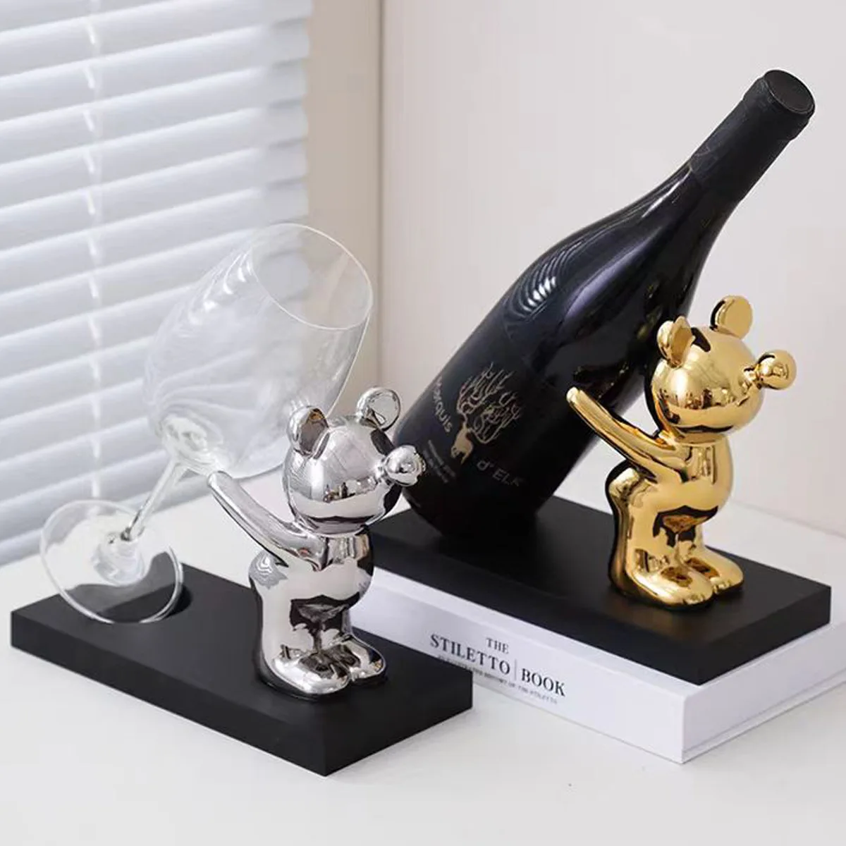 

Креативный пузырьковый медведь, стойка для красного вина, украшение для обеденного шкафа, керамическая статуя Тедди, домашний декор, настольное украшение