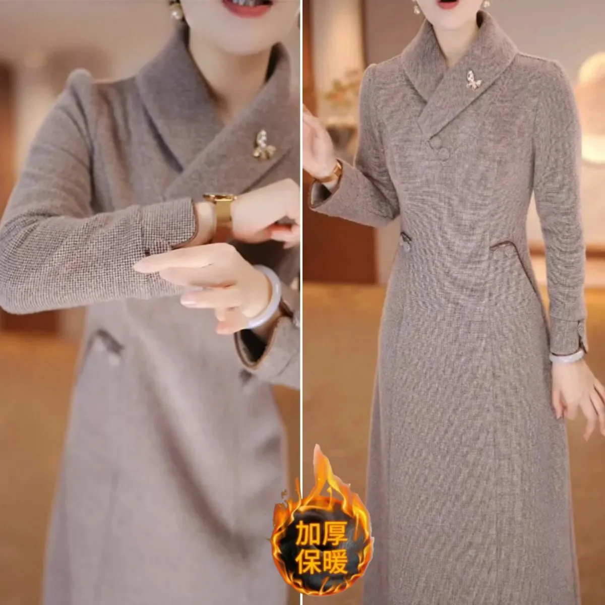 عالية الجودة Xueer المخملية النسيج فستان طويل المرأة الخريف الشتاء رشاقته الدافئة فساتين الإناث مزاجه فستان شيونغسام أنيق #3