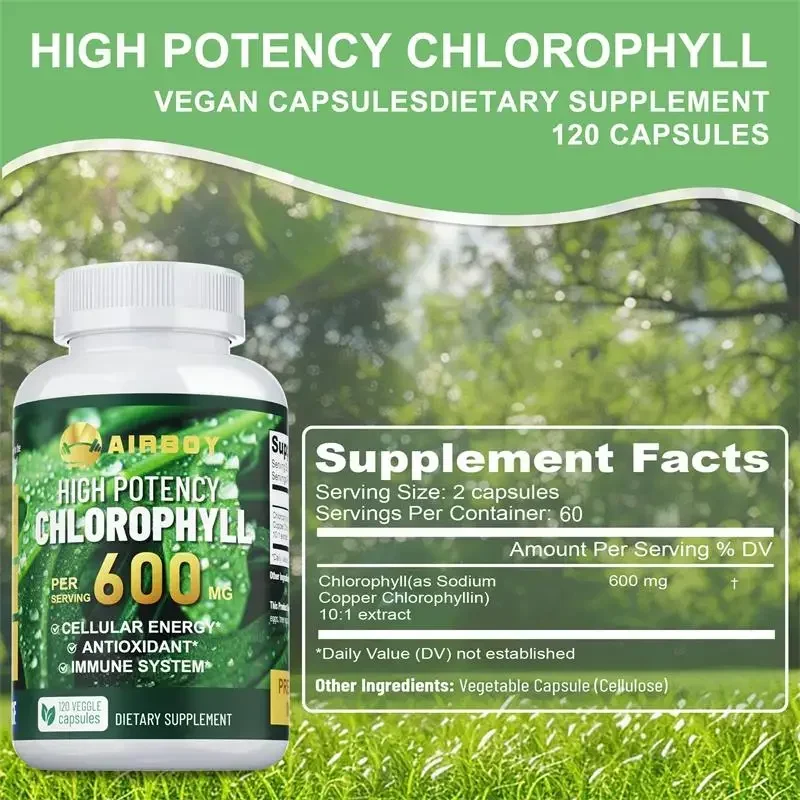 Chlorophyll Supplement 600mg - Supports The Immune System, Reduces Body Odor and Bad Breath, Boosts Energy, Antioxidant