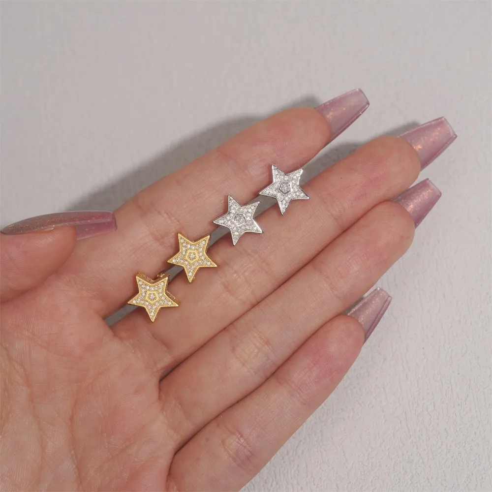 Iced Out D Color Moissanite Star Stud Earrings Screwback 925 Sterling Silver Hypoallergenic Earrings Gift for Women Men Rock