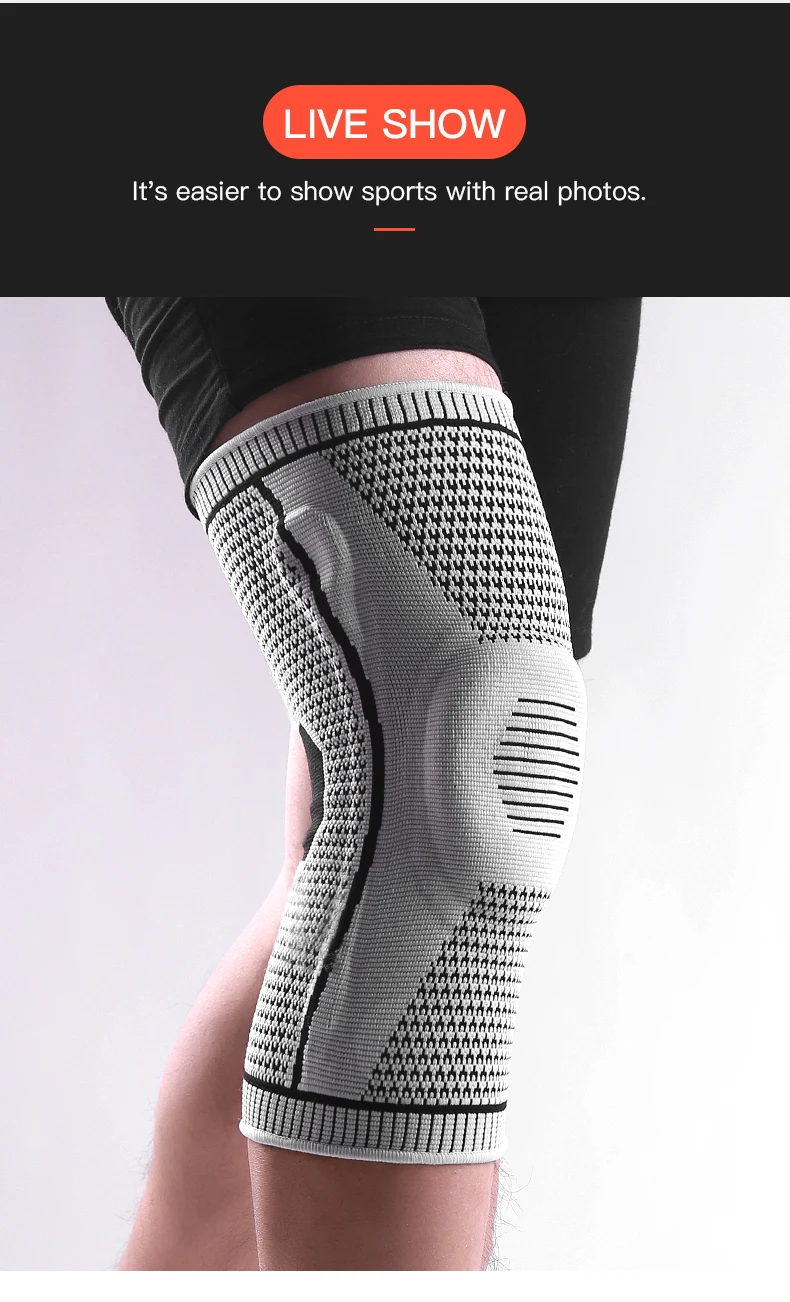 1Pc Silicone Knee Sleeve with Spring Support Elastic Breathable Knee Pad Shock Absorption Knee Brace for Workout Running Basketb