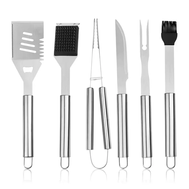 STLF6 قطعة أداة شواء معدنية مجموعة الكورية شواية باربيكيو اكسسوارات المطبخ أواني الطبخ بما في ذلك ملعقة شوكة للتخييم في الهواء الطلق