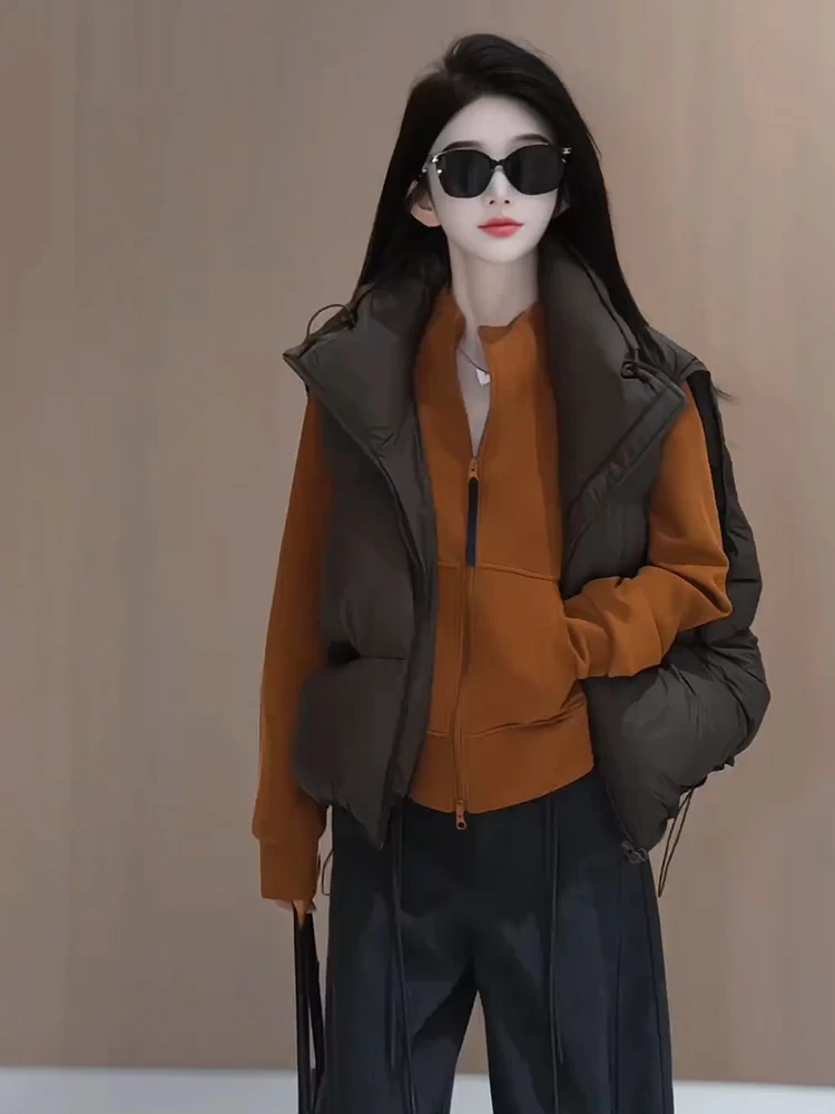 Capispalla per donna in cotone con colletto alla coreana allentato Svel per donna Winter Faion Design 2025 Vintage Sle Pure Color