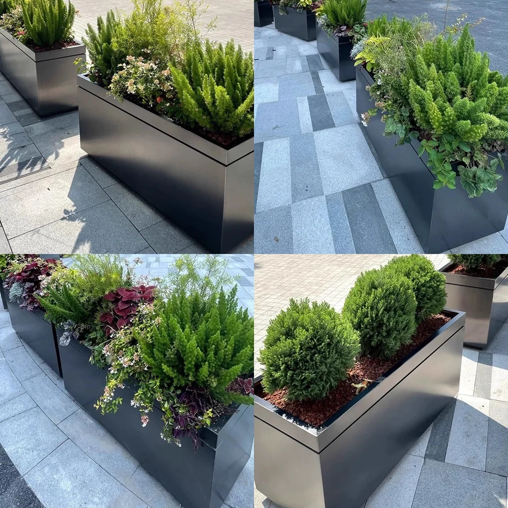 Wrought Iron Flower Pool Partition for Outdoor Thickened Rectangular Flower Box for Commercial Street Square Garden