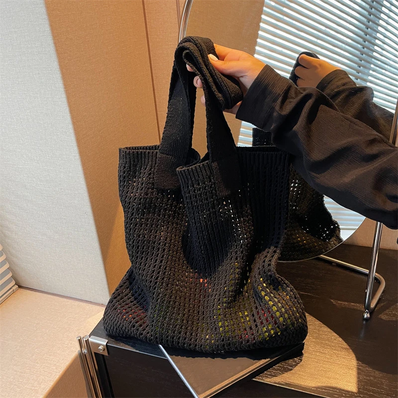 Frauen Umhängetaschen große Kapazität häkeln Einkaufstasche Mode neue Strick handtaschen weibliche hohle gewebte Einkaufstasche