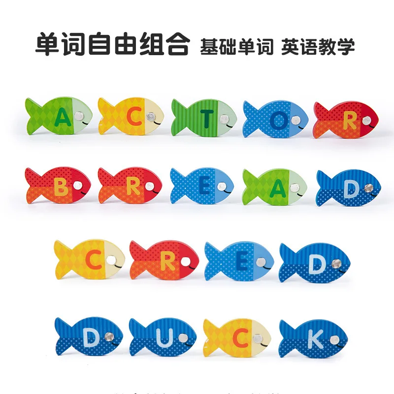 Children's educational toys magnetic fishing games wooden alphanumeric cognitive fishing toys boys and girls parent-child game