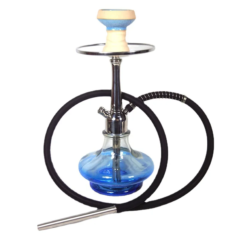 13.78inch Swan Shape Hookah Shisha Set Single Hose Stainless Steel Body Blue Glass Vase Complete Narguile Chicha Kit For Party