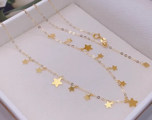 18k gold necklaces for women fine gold stars necklace adjustable chains au750 jewelry 45cm