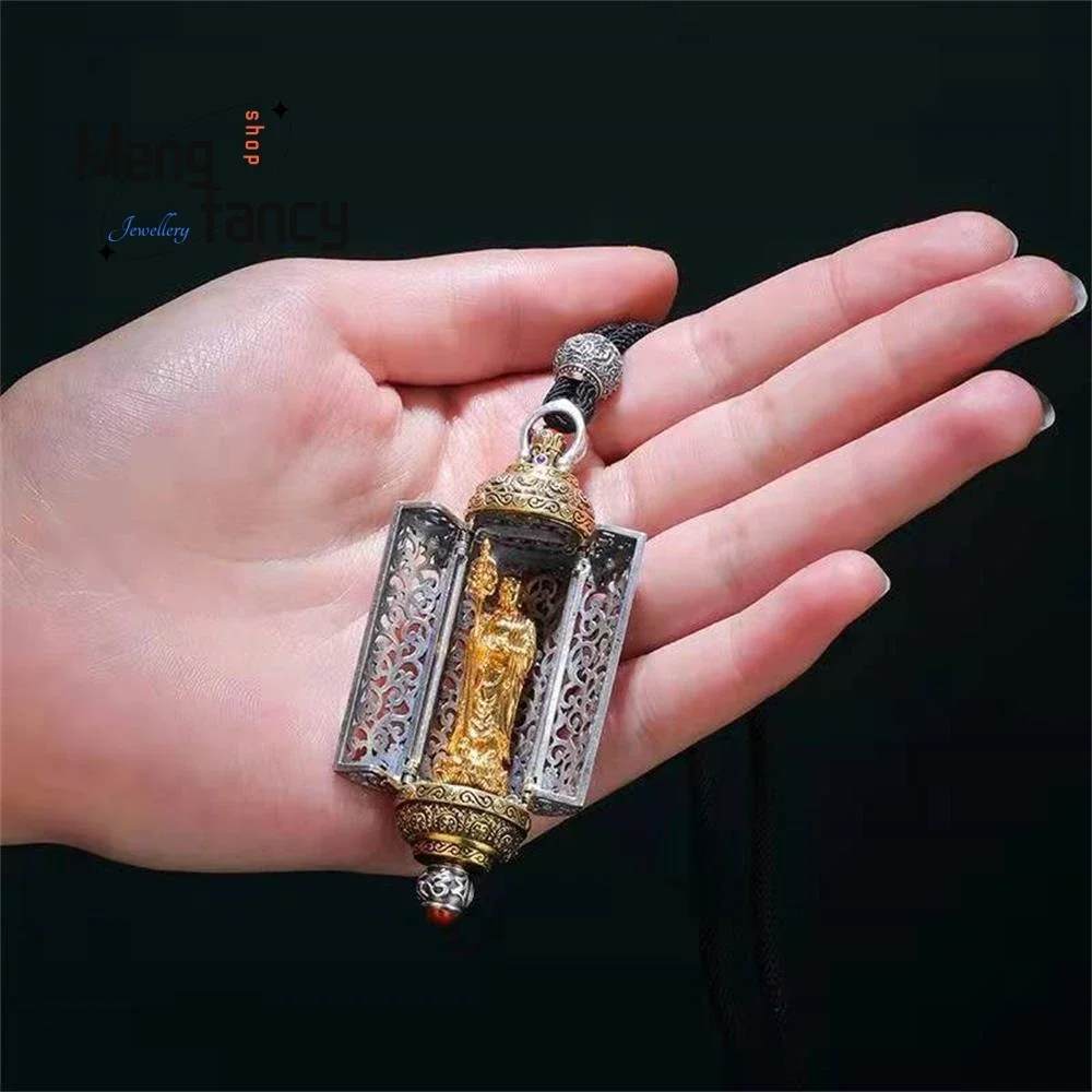 Tibetan Tizang King Ga Wu Box Pendant Dizang Bodhisattva Buddha Double Door Ga Wu box Ethnic Style Fashion Fine Jewelry Amulets