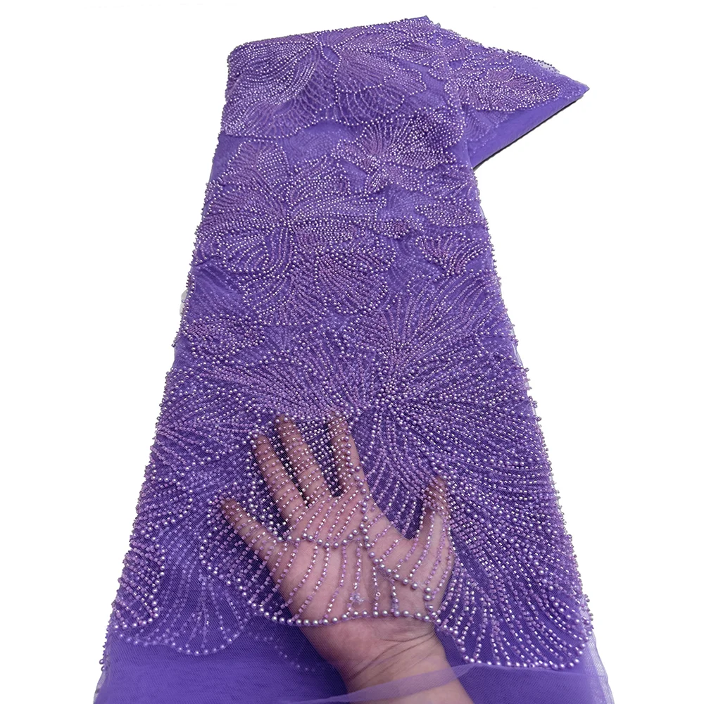 

Wholesale African Nigerian Sequins Embroidery Tulle Lace Fabric, Sewing Beads Stone Prom Dresses, High Quality, 2025