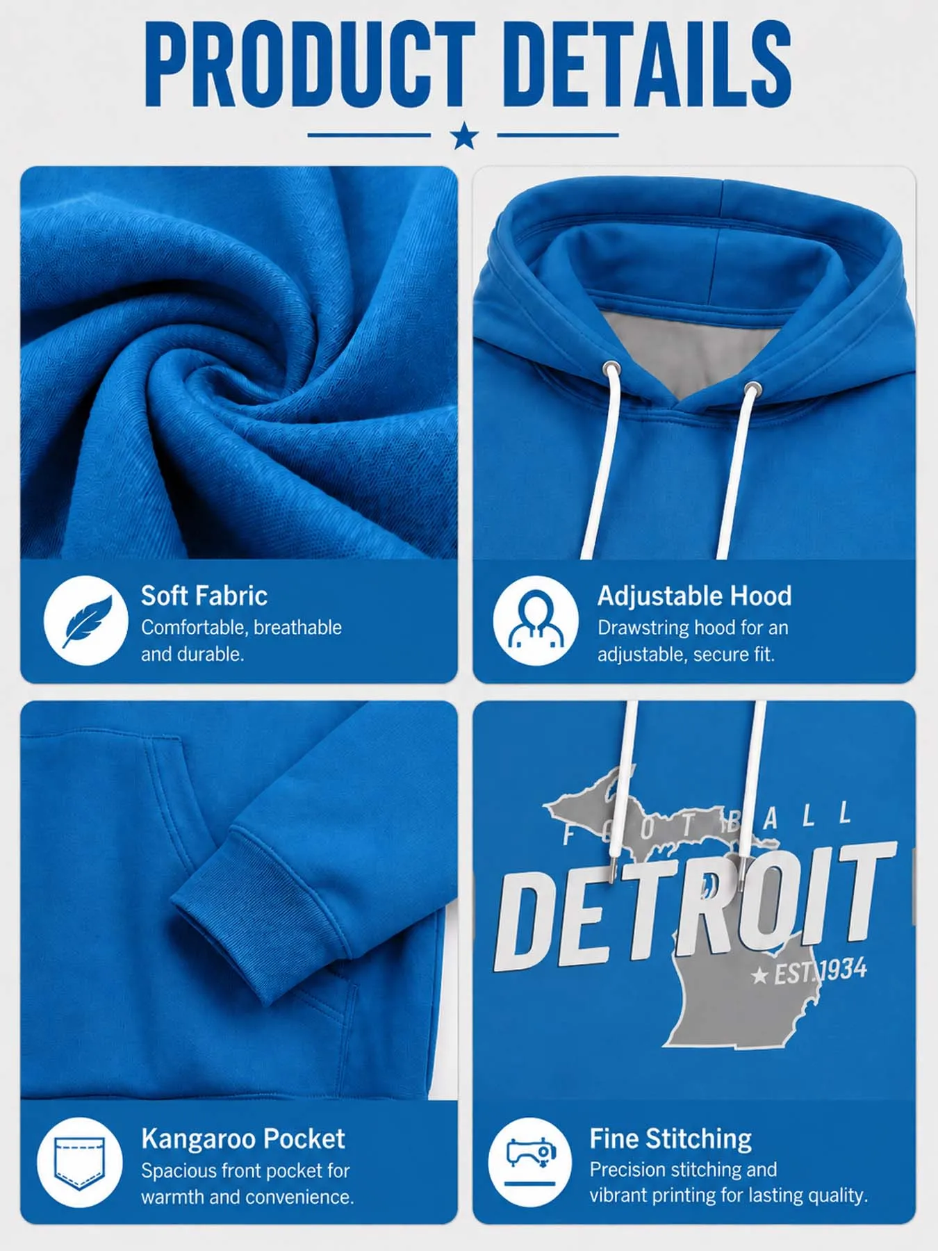 Custom Men's Detroit City Map Hoodie for Football Team Personalized Printed Name Number Sweatshirt Game Day Pullover Gift