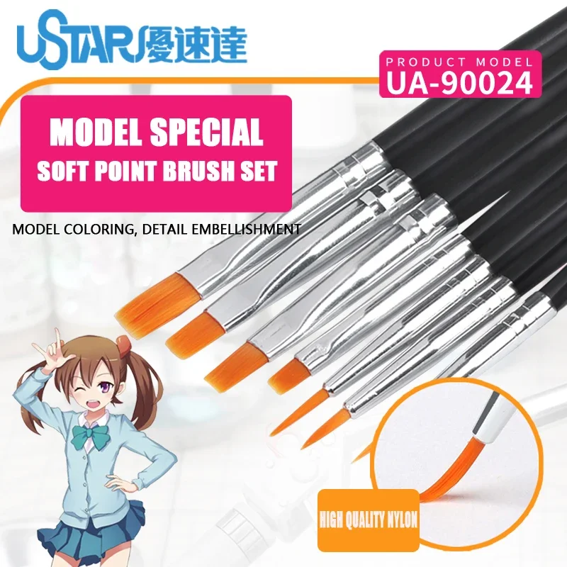 

U-STAR UA-90024 Model Special Point Brush 7PCS Hand Paint Brush Set Coloring Pen Flat/Pointed Brushes Model Coloring Tools