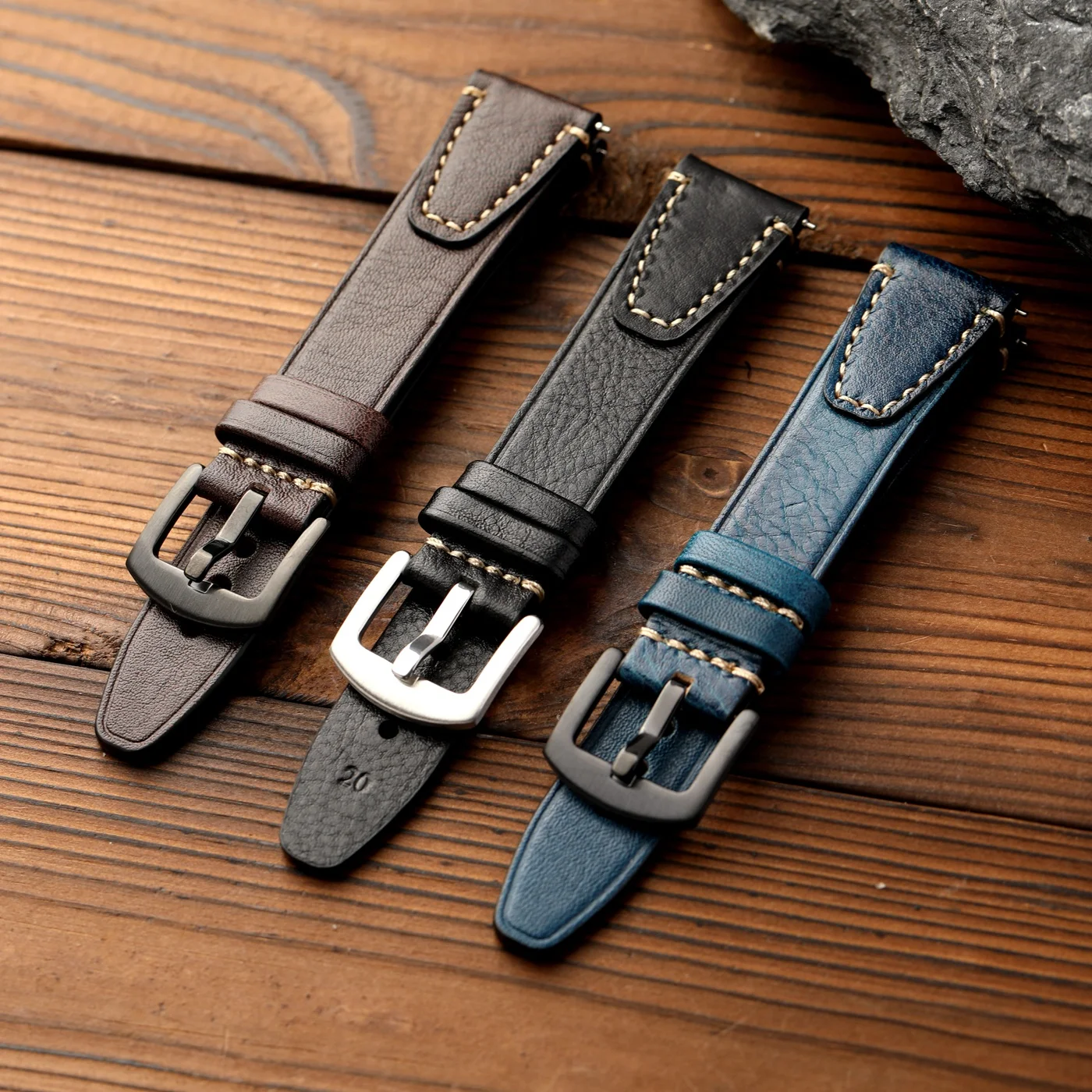 Handgefertigtes Armband aus echtem Leder, Schnellverschluss 18 20 22MM, braun, schwarz, blau, Vintage-Armband aus Rindsleder, Herrenstil