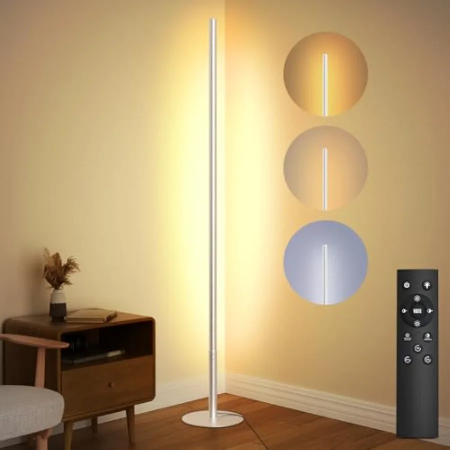 

LED Corner Floor Lamp for Living Room, Minimalist Light with Remote Control, Stepless Adjustable 2700k-6500k Colors and Brightn