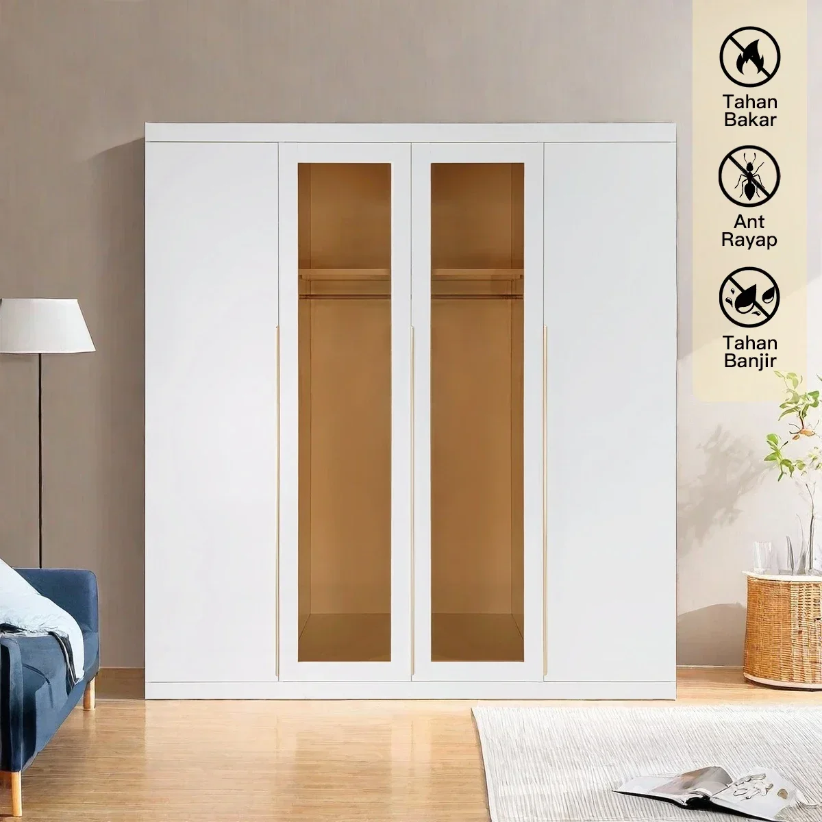 

Glass door design 4 doors modern metal wardrobe steel bedroom furniture