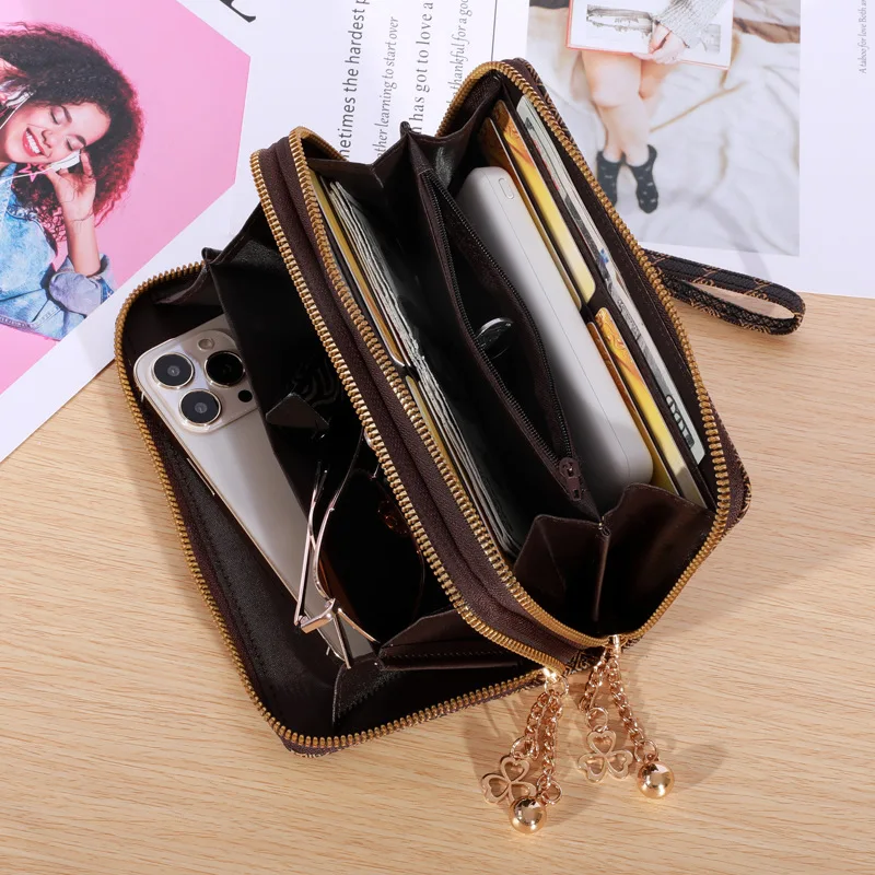 Women Long Wallet Card Holder Large Capacity Double Zipper Purse Cell Phone Wristlet Clutch Luxury Money Phone Bag