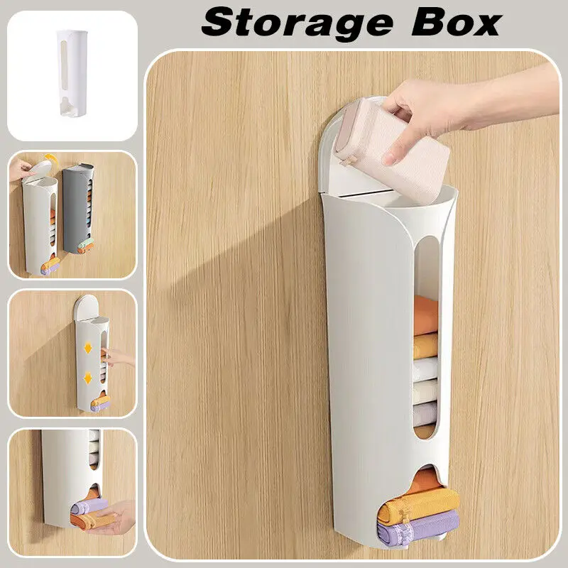 

1pc Plastic Bag Holder Wall Hanging Bedroom Underwear Storage Box Dispenser Kitchen Garbage Bag Home Storage Organization