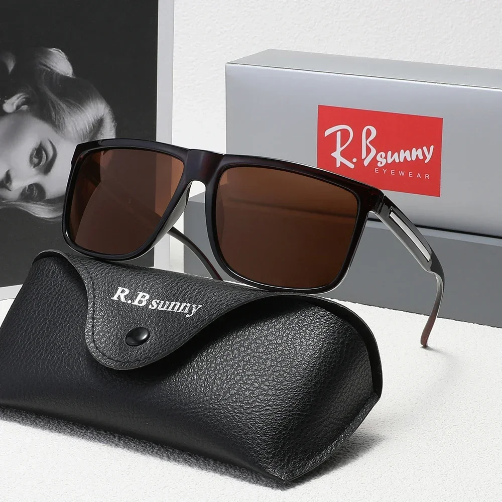 

Модные солнцезащитные очки RBsunny, поляризационные, с защитой от ультрафиолета UV400, повседневные очки для мужчин и женщин, модные уличные очки, прямоугольные очки с большой оправой