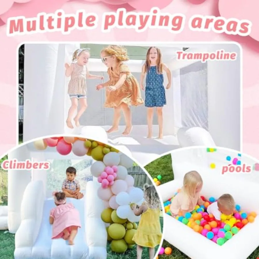 Casetta gonfiabile bianca da rimbalzo per bambini Castello gonfiabile bianco da 9 piedi con scivolo Castello gonfiabile da salto divertente per 24 parti di compleanno per bambini
