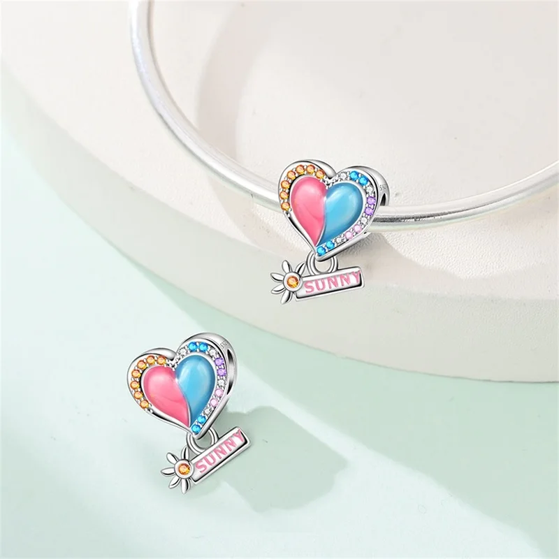 

925 Sterling Silver Sunshine Bright Heart-Shaped Zircon Charms Bead For Women Fit 3mm Original Bracelet DIY Jewelry Gifts