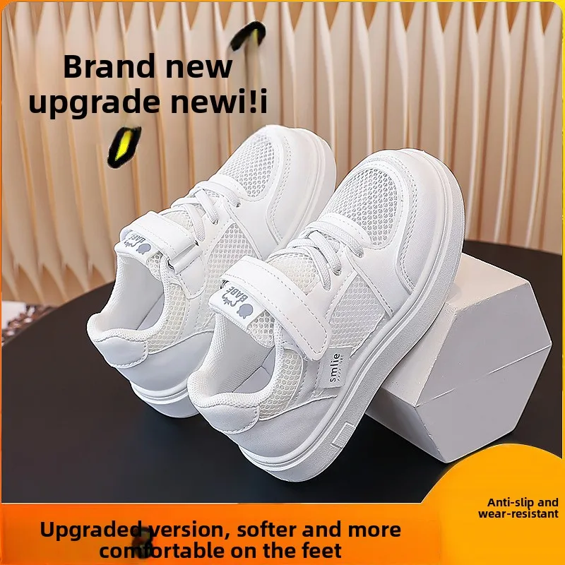 Children White Shoes 2026 Summer Boys Sports Shoes Mesh Breathable Board Shoes Girls Hollow Casual Sneakers Soft Sole Kids Shoes
