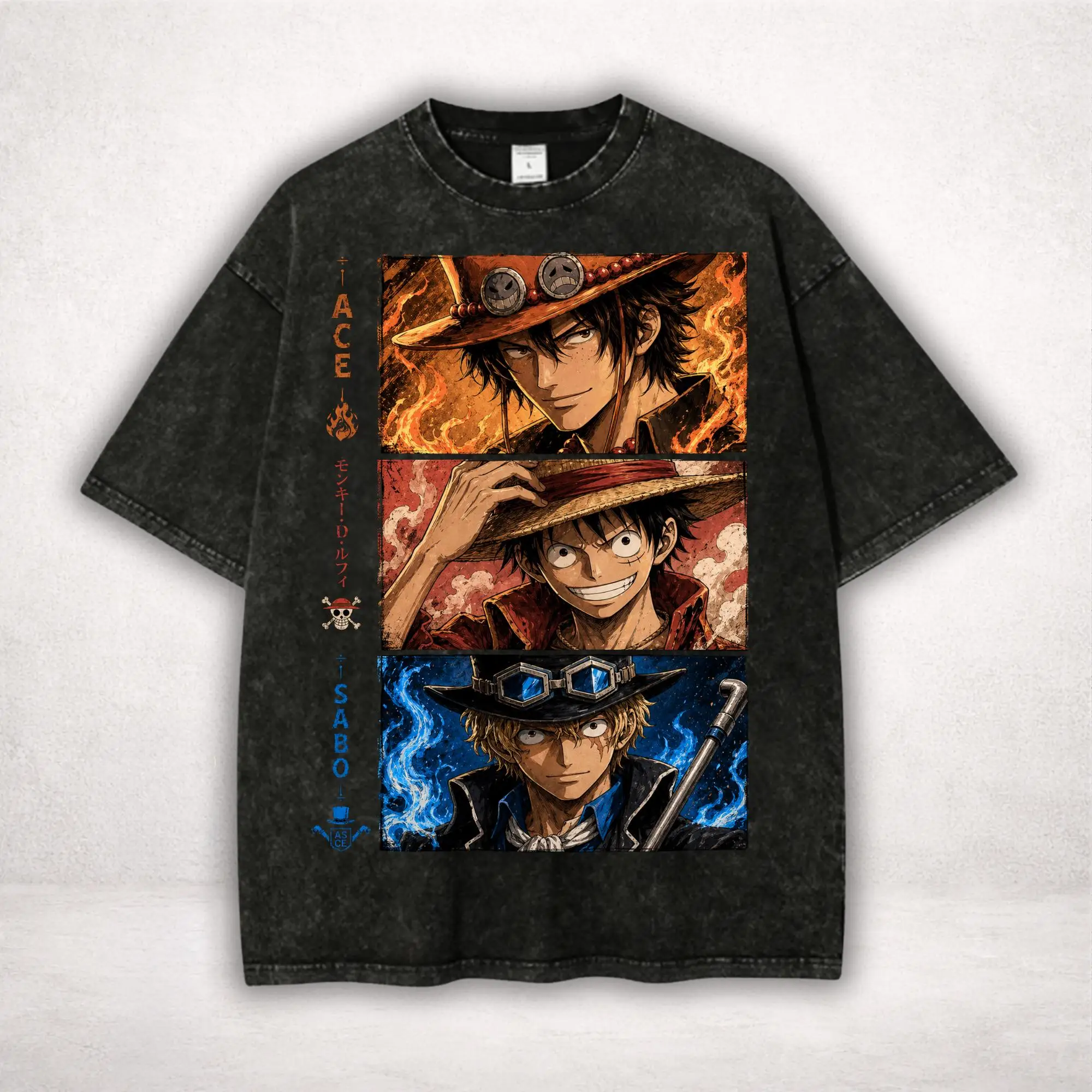 Camiseta 2026 One Piece ASL Brothers para Hombre y Mujer, Vintage, Negra, con Gráficos, Panel de Cómic, Anime, Streetwear