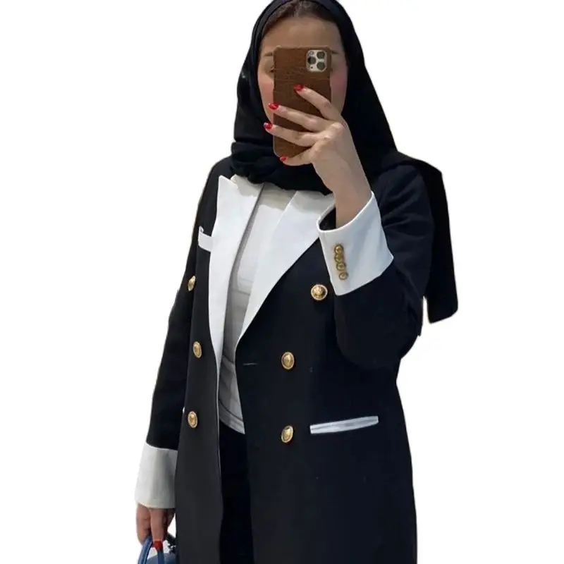 Abayas Black Double Breasted Female Clothing White Peak Lapel Formal Occasion Muslim Dubai Luxury Jacket 1 Piece Lady Clothing