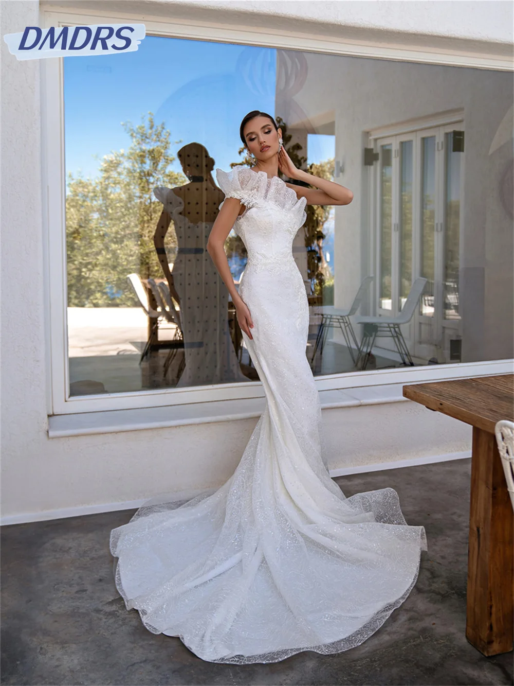 

Romantic One Shoulder Sleeve Bridal Dress 2024 Charming A-line Wedding Dress Classic Lace Floor-length Dress Vestidos De Novia