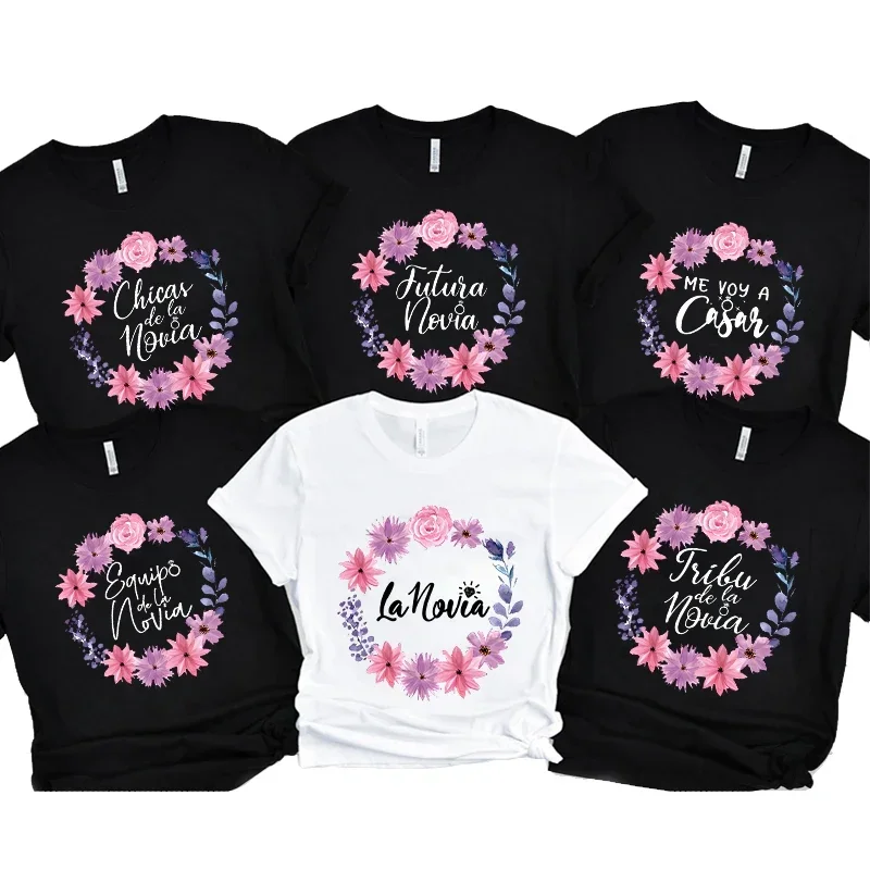 

Футболка для команды будущей невесты, испанская женская футболка для девичника, свадебная футболка с коротким рукавом, футболка с цветочным принтом, графические топы в стиле Y2K