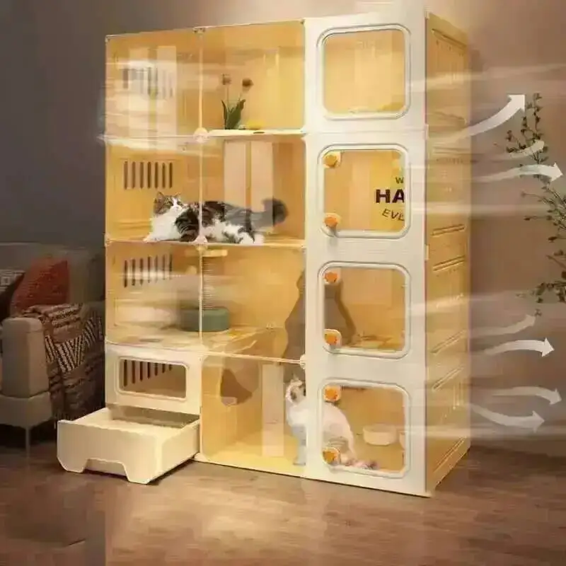 Villa Free Cat Space Large Extra Home Indoor Transparent Cat Cages Multifunctional Outdoor Cat Cabinets with Toilet Integrated
